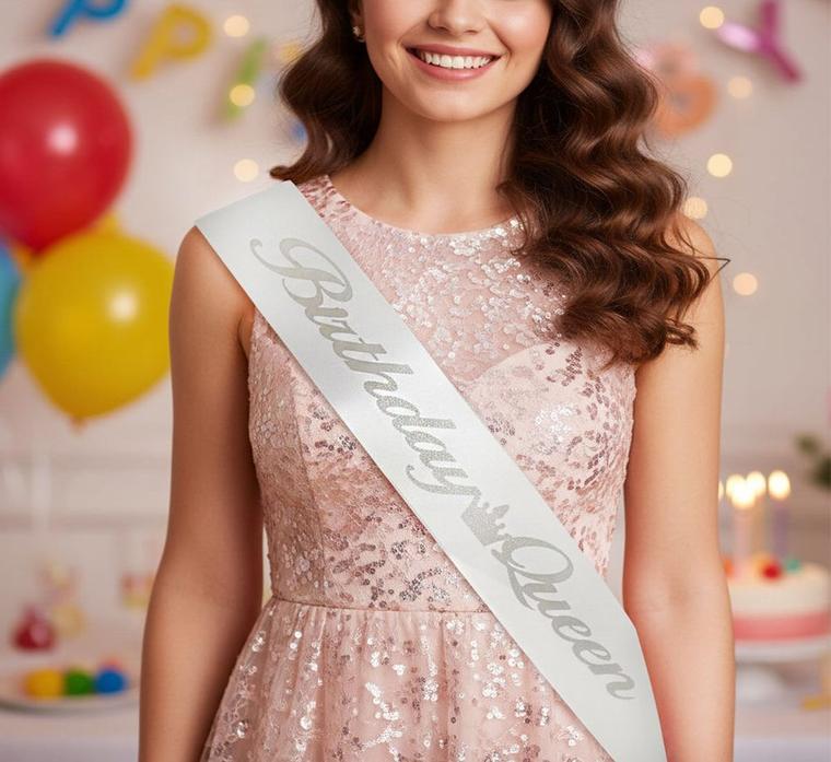 Birthday Queen Kuşak Gümüş Metalik