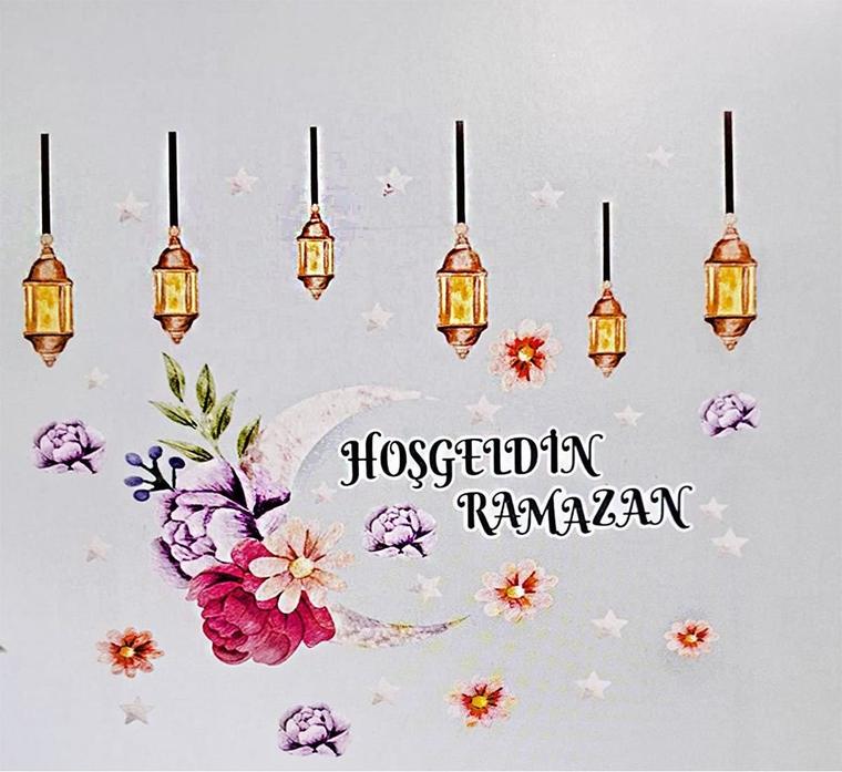 Hoşgeldin Ramazan Yazılı Çiçekli Sticker