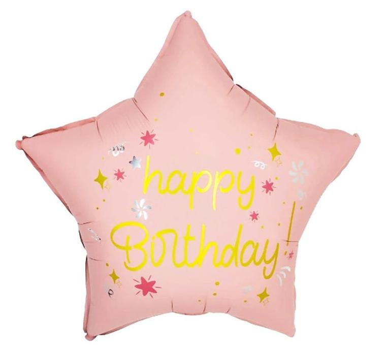 Retro Pastel Pembe Happy Birthday Balon