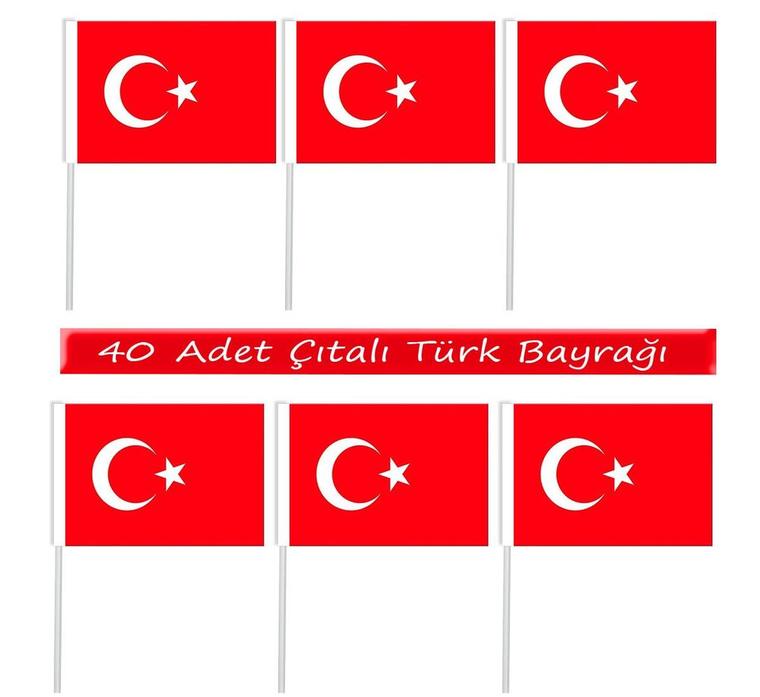 Sopalı Türk Bayrağı Elde Sallanan Bayrak 40 Adet