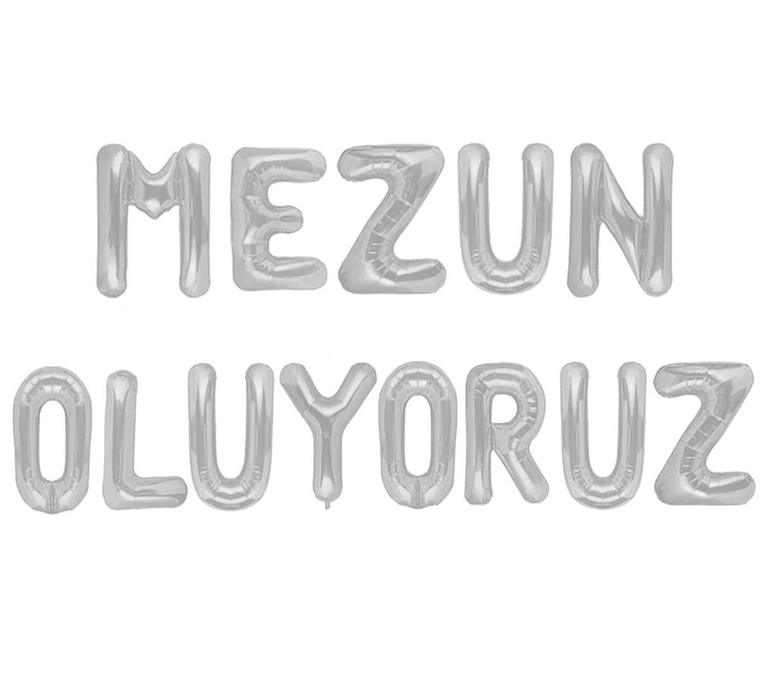 Mezun Oluyoruz Yazan Gümüş Renkte Folyo Balonlar