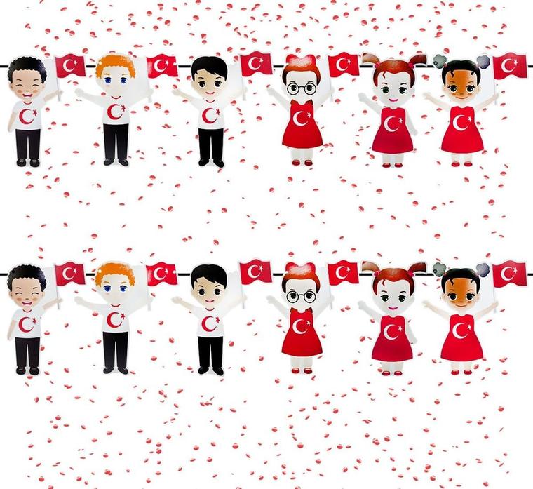 Milli Bayram Süslemesi Elde Bayrak Tutan Çocuklar Dekor Süs