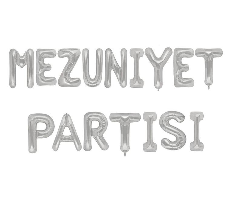 Mezuniyet Partisi Yazan Gümüş Renk Folyo Balon